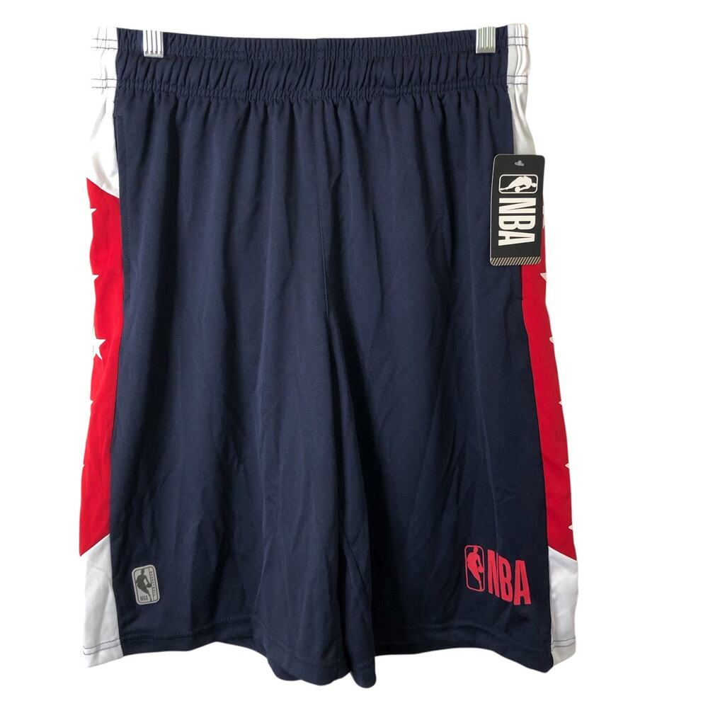 NBA NWT Men's Navy Blue, Red & White Stars Athletic Basketball Shorts Size Small